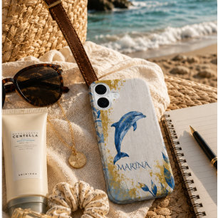 Funda Para iPhone 16 Delfín Costero Personalizado Vintage Océano Azul