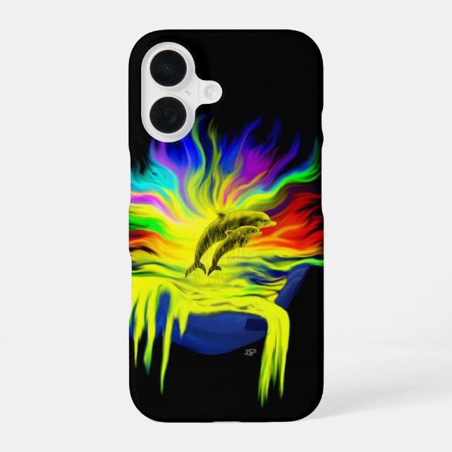 Funda Para iPhone 16 Delfines al sol con mano (Reverso )