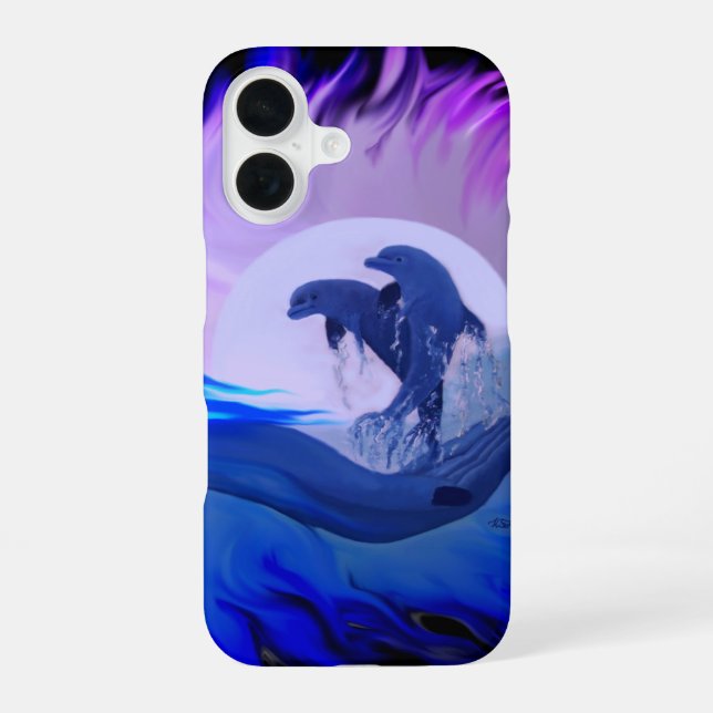 Funda Para iPhone 16 Delfines en la luna (Reverso )