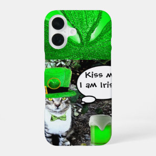 FUNDA PARA iPhone 16 DÍA DE SAN PATRICK GATO CON CERVEZA IRLANDESA VERD