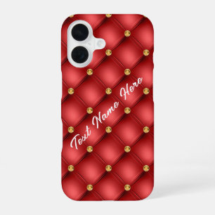 Funda Para iPhone 16 Diamante Dorado Cuero Acolchado Nombre de Texto Pe