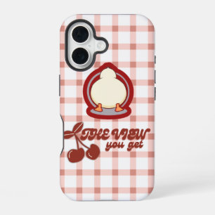 Funda Para iPhone 16 Dibujo Animado Adorable con Diseño Retro a Cuadros