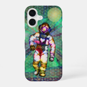 Funda Para iPhone 16 Dibujo de astronauta Vino aquí por la música Espac