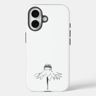 Funda Para iPhone 16 Dibujo de línea de flor simple en blanco y negro