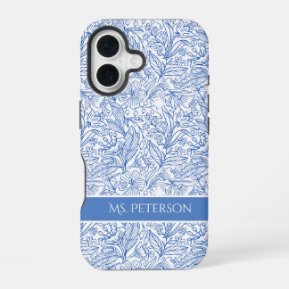 Funda Para iPhone 16 Diseño botánico azul elegante y personalizado