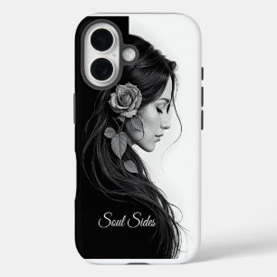 Funda Para iPhone 16 Diseño de cabello floral dramático blanco y negro