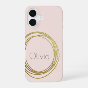 Funda Para iPhone 16 Diseño de círculo abstracto en oro falso con nombr