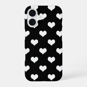 Funda Para iPhone 16 Diseño de Corazones Encantadores en Blanco y Negro