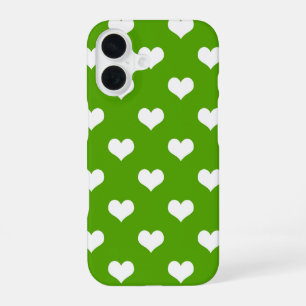 Funda Para iPhone 16 Diseño de corazones encantadores verdes y blancos