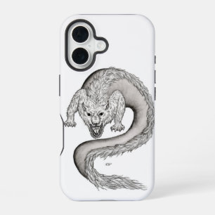 Funda Para iPhone 16 Diseño de dragón lobo en blanco y negro