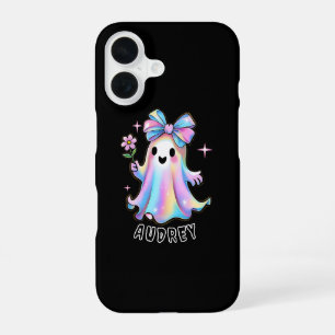 Funda Para iPhone 16 Diseño de fantasma colorido con lazo y flor