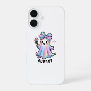 Funda Para iPhone 16 Diseño de fantasma colorido con lazo y flor