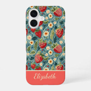 Funda Para iPhone 16 Diseño de Fresa Adorable con Nombre Personalizado 
