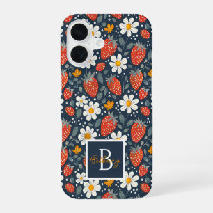 Funda Para iPhone 16 Diseño de Fresa Adorable con Nombre Personalizado