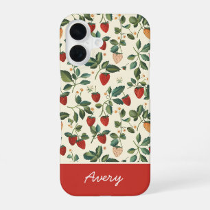 Funda Para iPhone 16 Diseño de Fresa Adorable con Nombre Personalizado