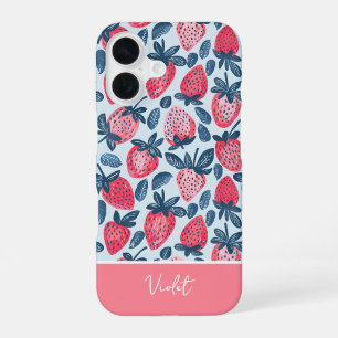Funda Para iPhone 16 Diseño de Fresa Adorable con Nombre Personalizado