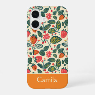 Funda Para iPhone 16 Diseño de fresa de corte con nombre personalizado