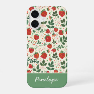 Funda Para iPhone 16 Diseño de fresa de corte con nombre personalizado