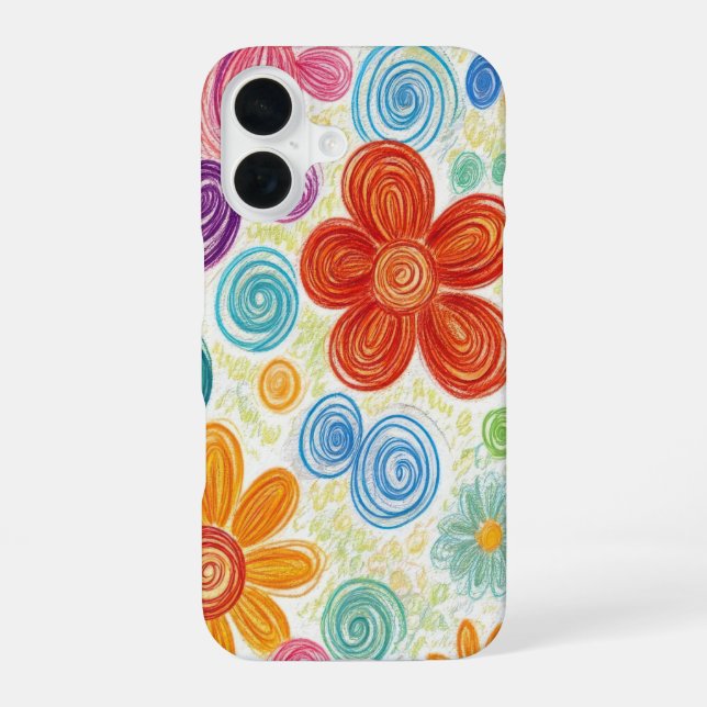 Funda Para iPhone 16 Diseño de margarita con garabatos de crayón (Reverso )