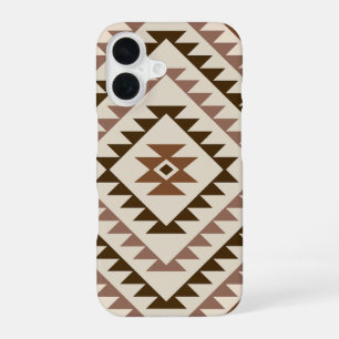 Funda Para iPhone 16 Diseño de Motivo de Diamante Azteca Marrones+Crema