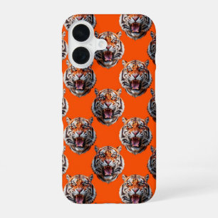 Funda Para iPhone 16 Diseño de patrón de cabeza de tigre naranja