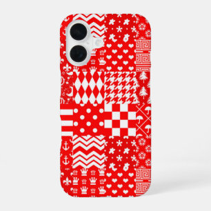 Funda Para iPhone 16 Diseño de patrones mixtos blancos rojos