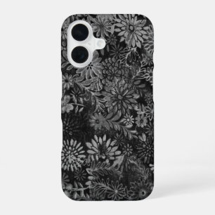 Funda Para iPhone 16 diseño floral negro y gris