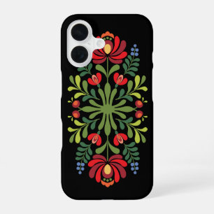 Funda Para iPhone 16 Diseño Folclórico Húngaro Rojo y Rosa