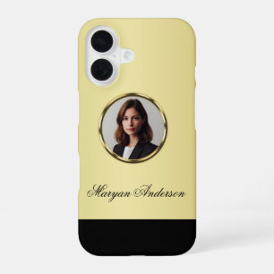 Funda Para iPhone 16 Diseño negro y dorado, logotipo o foto en círculo