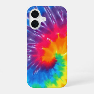 Funda Para iPhone 16 Diseño Retro de Tie Dye Arcoíris de Neón