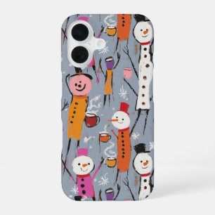 Funda Para iPhone 16 Divertidos tontos hombres de nieve bebiendo cacao