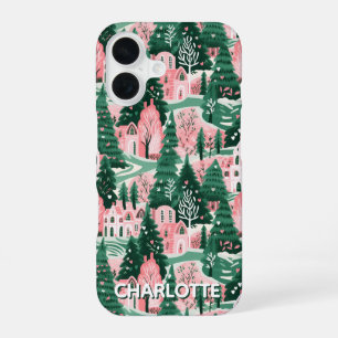 Funda Para iPhone 16 Diviértete con Patrón Navideño Rosado y Verde Prep