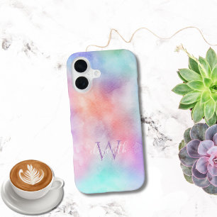 Funda Para iPhone 16 Doble Monograma Nombre Inicial Acuarela Pastel