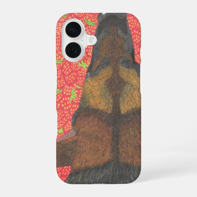 Funda Para iPhone 16 Dog and strawberry phone case (Reverso )