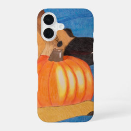 Funda Para iPhone 16 Dog paws and pumpkin phone case