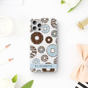 Funda Para iPhone 16 Donas Azules, Donas Marrones, Purpurina, Tu Nombre