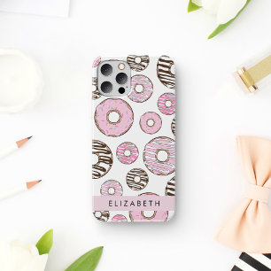 Funda Para iPhone 16 Donas rosadas, Donas blancas, Purpurina, Tu nombre