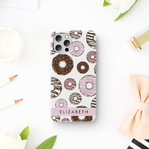 Funda Para iPhone 16 Donas rosadas, donas marrones, Purpurina, Tu nombr