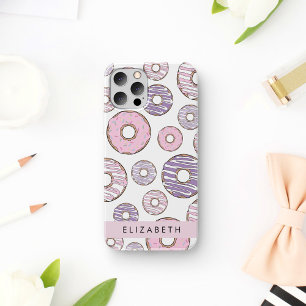 Funda Para iPhone 16 Donas rosadas, donas moradas, Purpurina, Tu nombre