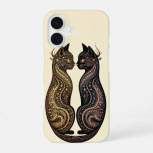 Funda Para iPhone 16 Dos gatos en un vibrante diseño artístico