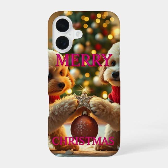 FUNDA PARA iPhone 16 DOS NAVIDADES CELEBRADORES DE POODLES (Reverso )
