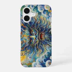 Funda Para iPhone 16 Dragón azul oriental Van Gogh nubes mashup