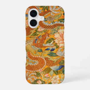 Funda Para iPhone 16 DRAGÓN ENTRE PEONÍAS, FLORES, HOJAS VERDES Floral