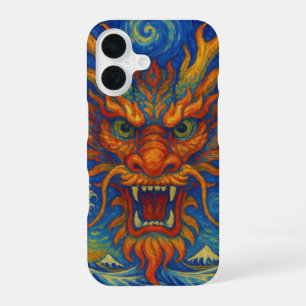 Funda Para iPhone 16 dragón rojo oriental noche estrellada olas de Kana