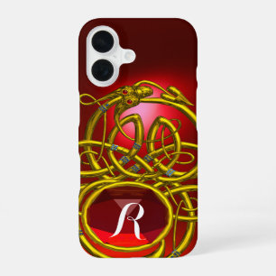 Funda Para iPhone 16 DRAGONES HIPEROS,Monograma de Ruby Rojo CELÁTICO O