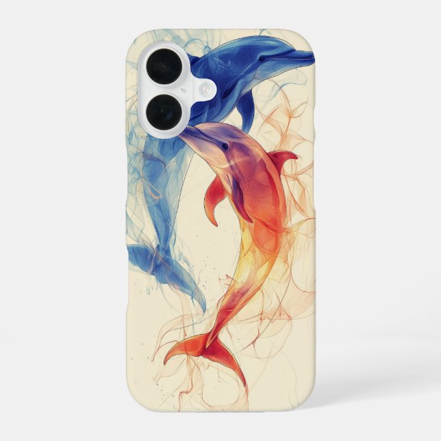Funda Para iPhone 16 Dualidad de delfines (Reverso )