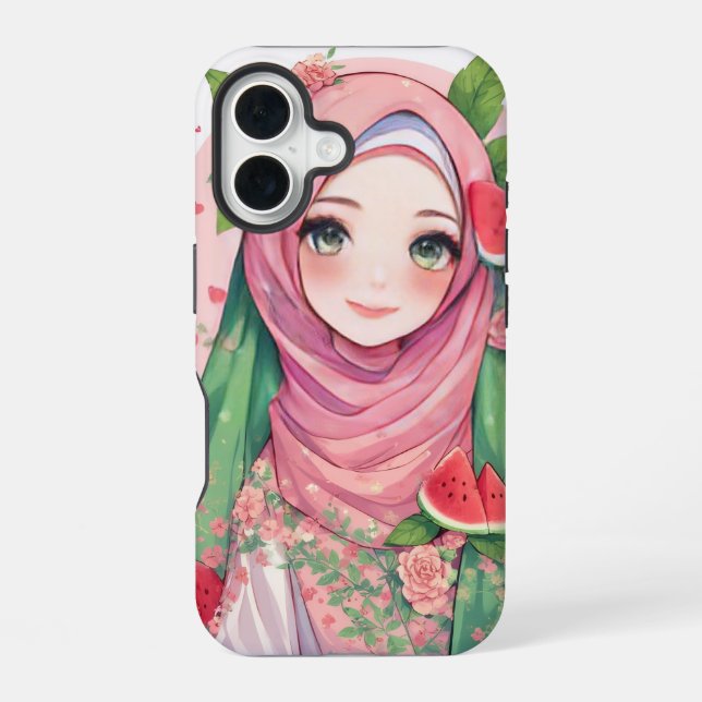 Funda Para iPhone 16 Dulce Chica de sandía - Funda Cute Anime iPhone 15 (Reverso )