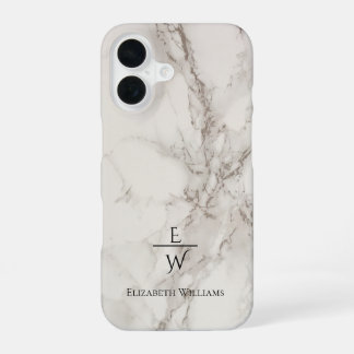 Funda Para iPhone 16 Dusty black and white marble glitter personalized 