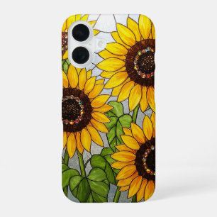 Funda Para iPhone 16 Efecto de vidrio manchado de girasoles