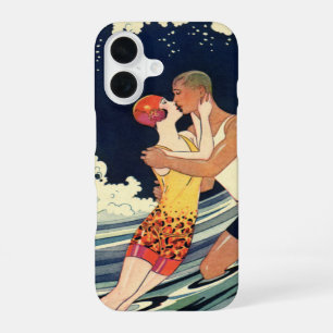 Funda Para iPhone 16 El Art Deco Vintage ama el beso en las olas de la 